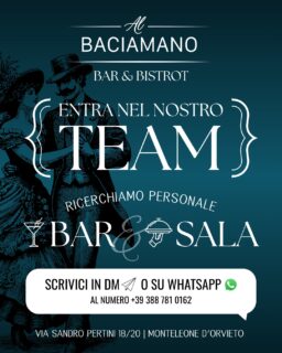 𝐄𝐍𝐓𝐑𝐀 𝐍𝐄𝐋 𝐍𝐎𝐒𝐓𝐑𝐎 𝐓𝐄𝐀𝐌! 😎🍸🫵🏻
Siamo in cerca di personale per Bar 🍹 e Sala 🍴 per ampliare la nostra squadra!

Se sei interessata/o a lavorare con noi, scrivici in DM 💌 o su Whatsapp 📲 +39 388 781 0162

Oppure, passa a trovarci @al.baciamano in 📍 Via Sandro Pertini, 18/20 a Monteleone d’Orvieto

𝑇𝑖 𝑎𝑠𝑝𝑒𝑡𝑡𝑖𝑎𝑚𝑜! 🤗